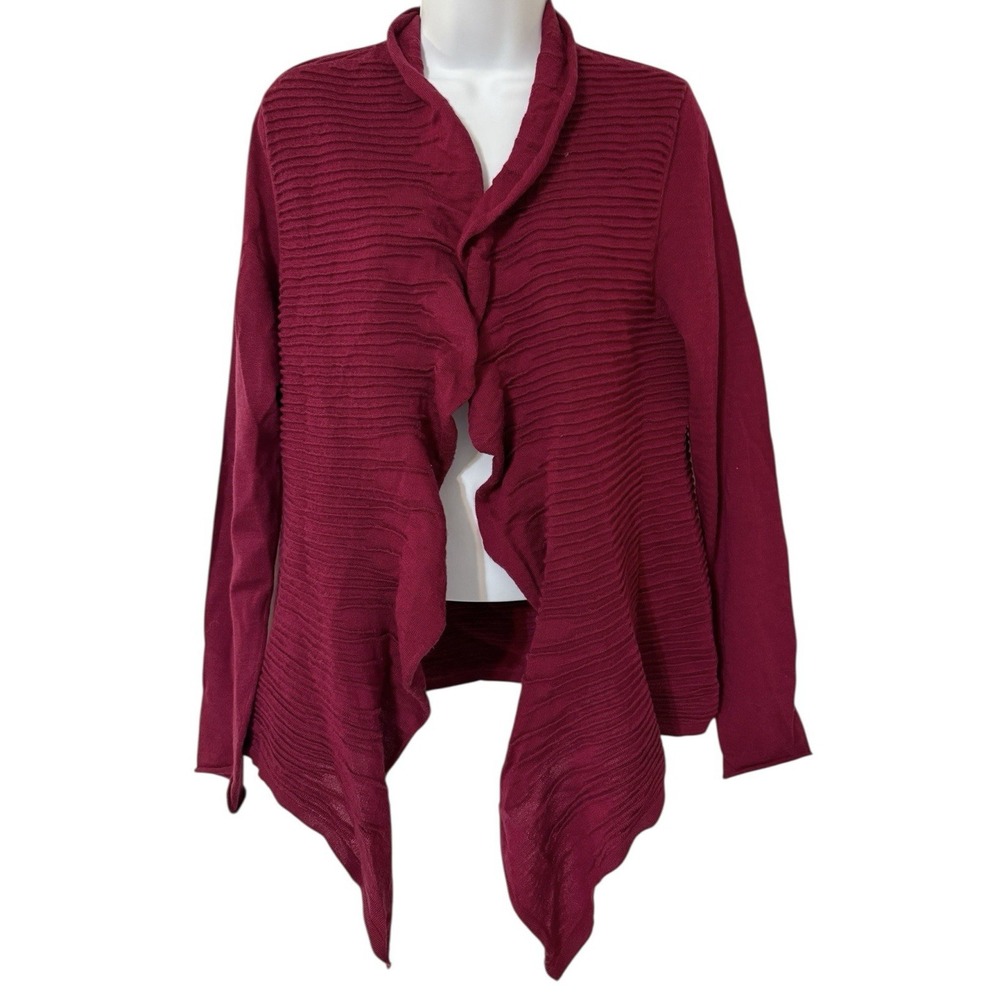 Eileen Fisher Open Front Cardigan Women's‎ Medium Red Wine 100% Merino Wool